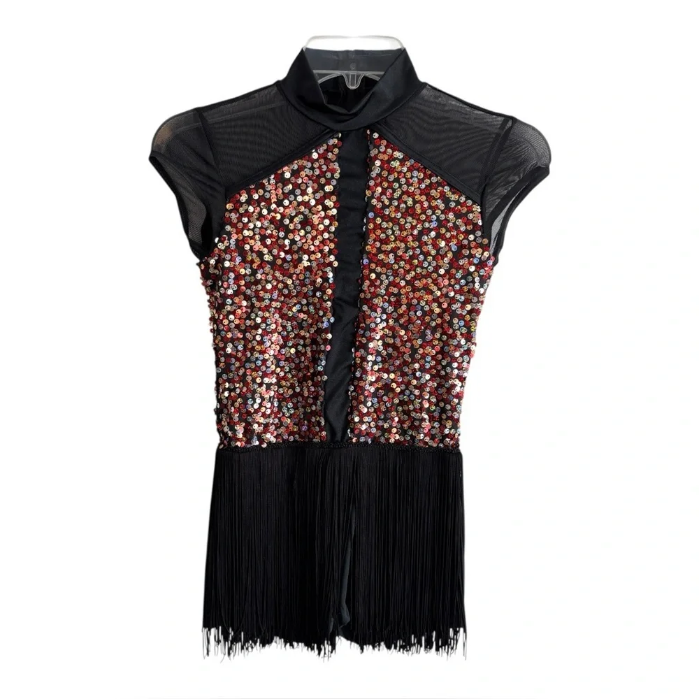 Weissman Dance Costume 13340 Size LC  Fringe Sequins Ice Skating Tap Flapper